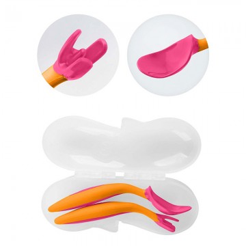 B.box Toddler cutlery set - strawberry shake 儿童训练叉勺餐具套装 粉橙色
