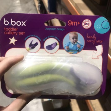 B.box Toddler cutlery set - passion splash 儿童训练叉勺餐具套装 绿紫色 圆盒