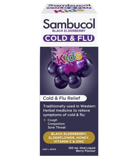 Sambucol Cold & Flu Kids Berry Flavour 儿童止咳抗感口服液黑接骨木小黑果糖浆 120ml